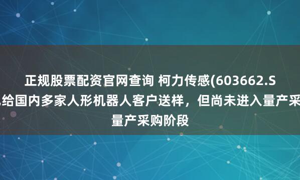 正规股票配资官网查询 柯力传感(603662.SH)：已给国内多家人形机器人客户送样，但尚未进入量产采购阶段